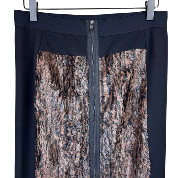 BCBGMaxazria NWT Ines Black & Brown Faux Fur Animal Print Midi Pencil Skirt - Picture 7 of 10